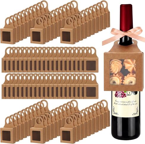 wearage 100 Pcs Kraft Paper Wine Bottle Gift Boxes with Window, Foldable Wine Bottle Empty Gift Boxes with Hanger and Ribbon for Candy Valentines Christmas Wedding Parties Favor(White) in Saudi Arabia