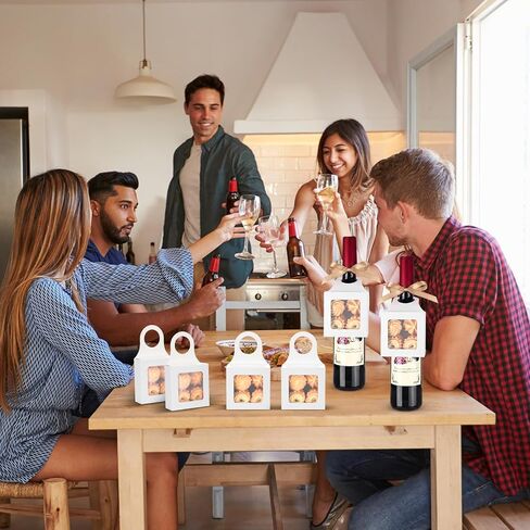 wearage 100 Pcs Kraft Paper Wine Bottle Gift Boxes with Window, Foldable Wine Bottle Empty Gift Boxes with Hanger and Ribbon for Candy Valentines Christmas Wedding Parties Favor(White) in Saudi Arabia