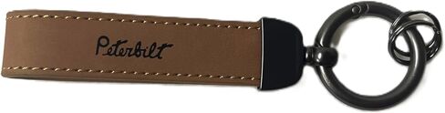 PETERBILT Premium Leather Spring Clip Keychain, Tan Brown with Logo, Pewter Color Metal Ring Attachment in Kuwait