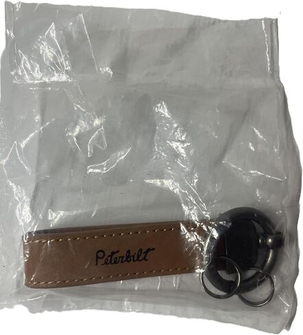 PETERBILT Premium Leather Spring Clip Keychain, Tan Brown with Logo, Pewter Color Metal Ring Attachment in Kuwait