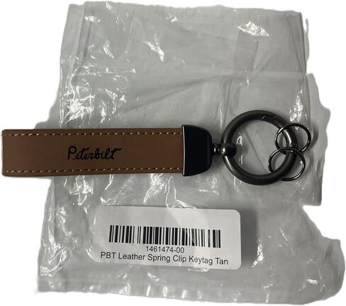 PETERBILT Premium Leather Spring Clip Keychain, Tan Brown with Logo, Pewter Color Metal Ring Attachment in Kuwait