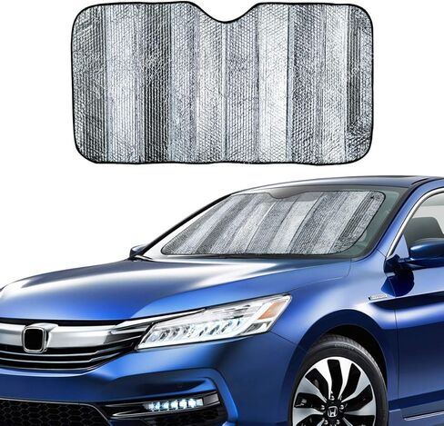 VaygWay Windshield Sun Shade Car- Foldable Window Cover Visor Shield- UV Rays Reflector Auto Accordion Protector- Front Window SUV Heat Blocker- 49" x 23" Metallic Reflective Large Vehicle Sunshade in Kuwait
