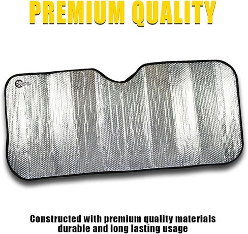 VaygWay Windshield Sun Shade Car- Foldable Window Cover Visor Shield- UV Rays Reflector Auto Accordion Protector- Front Window SUV Heat Blocker- 49" x 23" Metallic Reflective Large Vehicle Sunshade in Kuwait