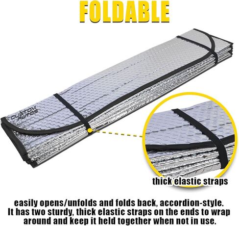 VaygWay Windshield Sun Shade Car- Foldable Window Cover Visor Shield- UV Rays Reflector Auto Accordion Protector- Front Window SUV Heat Blocker- 49" x 23" Metallic Reflective Large Vehicle Sunshade in Kuwait