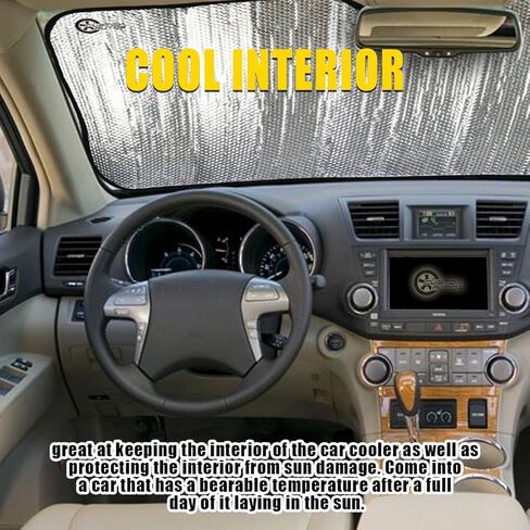 VaygWay Windshield Sun Shade Car- Foldable Window Cover Visor Shield- UV Rays Reflector Auto Accordion Protector- Front Window SUV Heat Blocker- 49" x 23" Metallic Reflective Large Vehicle Sunshade in Kuwait