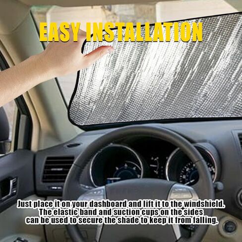 VaygWay Windshield Sun Shade Car- Foldable Window Cover Visor Shield- UV Rays Reflector Auto Accordion Protector- Front Window SUV Heat Blocker- 49" x 23" Metallic Reflective Large Vehicle Sunshade in Kuwait