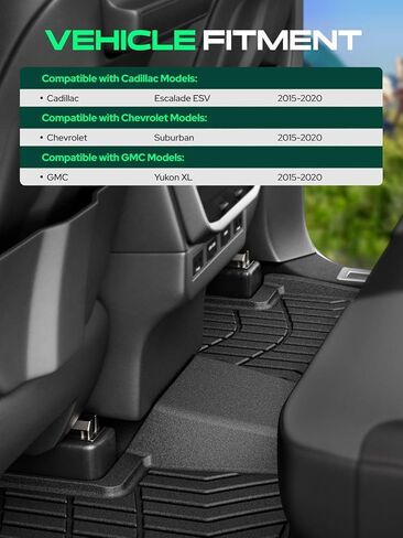 YHTAUTO Cargo Mat Compatible with Cadillac Escalade ESV & Chevrolet Suburban & GMC Yukon XL, TPE Floor Liners All-Weather Protection Custom Fit, Cargo Mat, Black in Kuwait