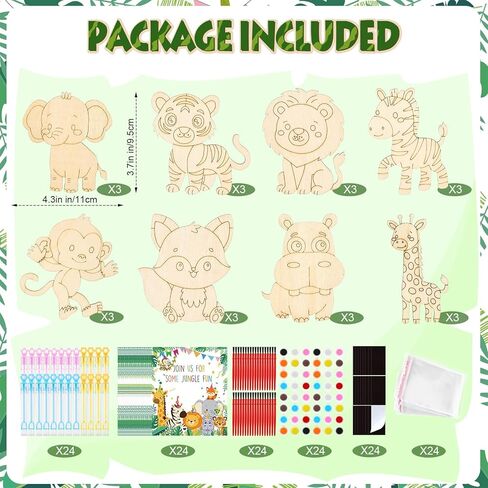 Bafeil 24 Set Safari Party Favors Jungle Animal Wooden Painting Crafts Kit with Bubble Wands - Wild Zoo Birthday Decorations Party Supplies, Goodie Bag Stuffers Gifts Classroom Prizes Pinata Filler in Saudi Arabia