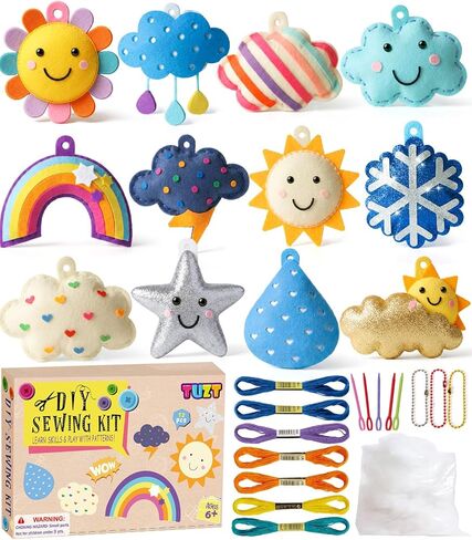 TUZT Sewing Kit for Kids, My First Weather Sewing Craft Kit for Beginner with 12 DIY Pre-Cut Plush Toys, Plastic Needles & Thread, DIY Felt Crafts Project Gift for Girls Boys Age 3-8 in Saudi Arabia