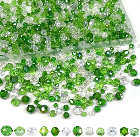 1000pcs Glass Beads Green, Assorted Crystal Loose Shiny Green White Bulk Beads for Jewelry Making, Earring, Necklace, Bracelet, Beaded Plant Crafts DIY, Home Decor in Saudi Arabia
