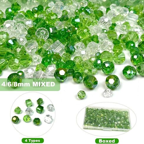 1000pcs Glass Beads Green, Assorted Crystal Loose Shiny Green White Bulk Beads for Jewelry Making, Earring, Necklace, Bracelet, Beaded Plant Crafts DIY, Home Decor in Saudi Arabia