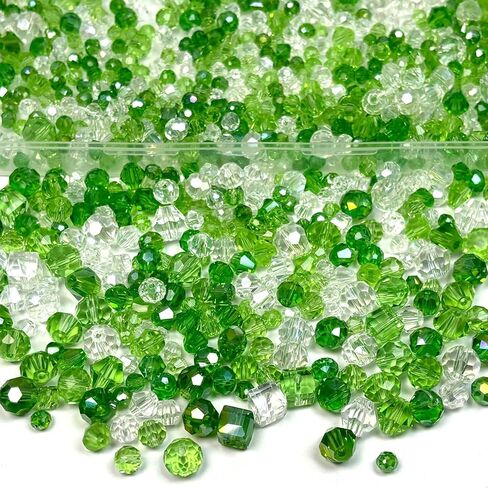 1000pcs Glass Beads Green, Assorted Crystal Loose Shiny Green White Bulk Beads for Jewelry Making, Earring, Necklace, Bracelet, Beaded Plant Crafts DIY, Home Decor in Saudi Arabia