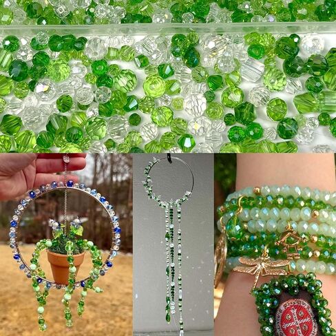 1000pcs Glass Beads Green, Assorted Crystal Loose Shiny Green White Bulk Beads for Jewelry Making, Earring, Necklace, Bracelet, Beaded Plant Crafts DIY, Home Decor in Saudi Arabia