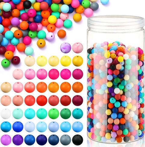 Hotop 1200 Pcs Round Silicone Beads Bulk for Keychain Making Kit 48 Colors Rubber Beads Silicone Focal Bead Loose Bead for Necklace Bracelet Lanyard Making (15 mm) in Kuwait