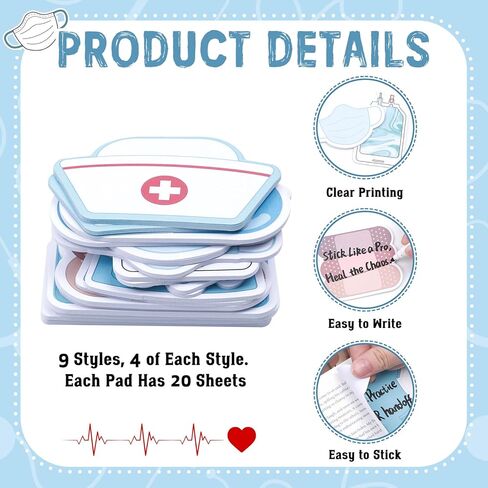 36 Pads Nurse Sticky Notes 9 Designs Medical Memo Pads Nursing Student Essentials Funny Gifts for Hospital Coworkers School Office Desk 720 Sheets in Saudi Arabia