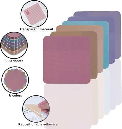 3-Pack Transparent Sticky Notes 3x3 (900 Sheets) – Clear See-Through Self-Adhesive Note Pads with Rounded Corners, 6 Colors for Bible Study, Journaling, Stationery & Monitors in Kuwait