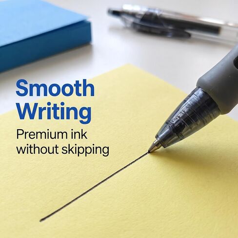 Sticky Notes Set with Pens - 12 Pads 3x3 Inch Self-Stick Notes (6 Yellow & 6 Blue) and 5 Black Retractable Gel Pens 0.5mm Fine Point, Convenient Bundle for Office in Kuwait