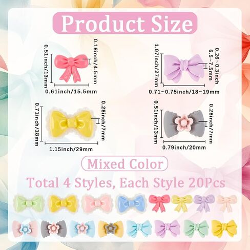 SUNNYCLUE 80Pcs 4 Styles Resin Bow Cabochon Flat Back Bowknot Charms Bulk Candy Color Bow Tie Embellishments Flatback Resin Charms for Hair Clips Scrapbooking Jewelry Making Accessories Photo Decor in Kuwait