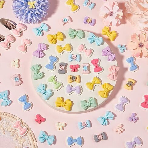 SUNNYCLUE 80Pcs 4 Styles Resin Bow Cabochon Flat Back Bowknot Charms Bulk Candy Color Bow Tie Embellishments Flatback Resin Charms for Hair Clips Scrapbooking Jewelry Making Accessories Photo Decor in Kuwait