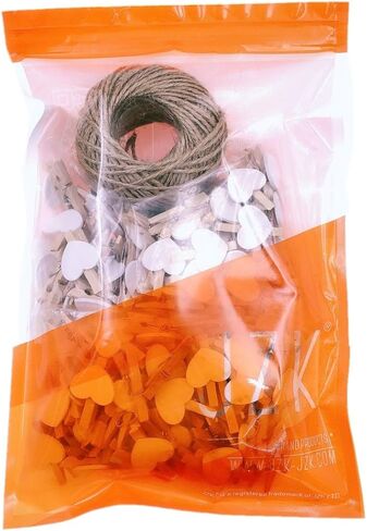 JZK 100 × أوتاد قلب أبيض خشبي صغير 3 سم + سلسلة خيوط الجوت 30 متر لحفلات الزفاف حامل صور بطاقة الديكور والحرف اليدوية in Kuwait