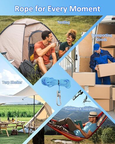 6-Pack Heavy Duty Tie Down Straps with Stainless Steel Buckle, Adjustable Utility Cords for Camping, Tent Stakes & Gear, Multipurpose Nylon Rope Set for Outdoor and Home Use in Kuwait