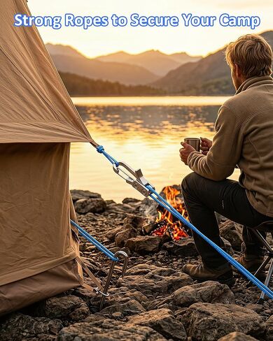 6-Pack Heavy Duty Tie Down Straps with Stainless Steel Buckle, Adjustable Utility Cords for Camping, Tent Stakes & Gear, Multipurpose Nylon Rope Set for Outdoor and Home Use in Kuwait