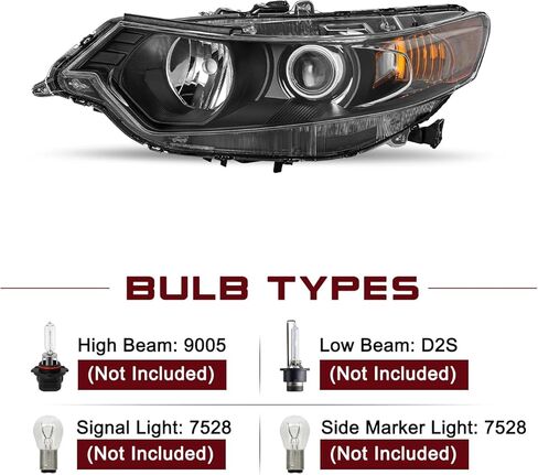استبدال زوج مجموعة المصابيح الأمامية JSBOYAT لـ 2009-2014 Acura TSX HID/زينون/الصابورة الأمامية (مبيت أسود مع عاكس شفاف) in Kuwait