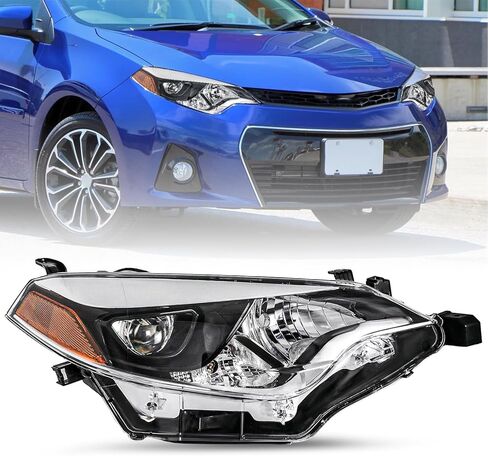 SOCKIR Headlight Assembly Fit for 2014 2015 2016 Toyota Corolla Base/CE/C/LE Eco/LE/L/S Plus/S/Sedan 4-Door Projector LED Headlamp Replacement Black Housing with Amber Reflector in Saudi Arabia