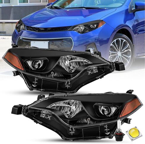 SOCKIR Headlight Assembly Fit for 2014 2015 2016 Toyota Corolla Base/CE/C/LE Eco/LE/L/S Plus/S/Sedan 4-Door Projector LED Headlamp Replacement Black Housing with Amber Reflector in Saudi Arabia