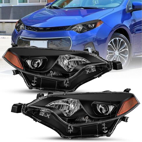 SOCKIR Headlight Assembly Fit for 2014 2015 2016 Toyota Corolla Base/CE/C/LE Eco/LE/L/S Plus/S/Sedan 4-Door Projector LED Headlamp Replacement Black Housing with Amber Reflector in Saudi Arabia