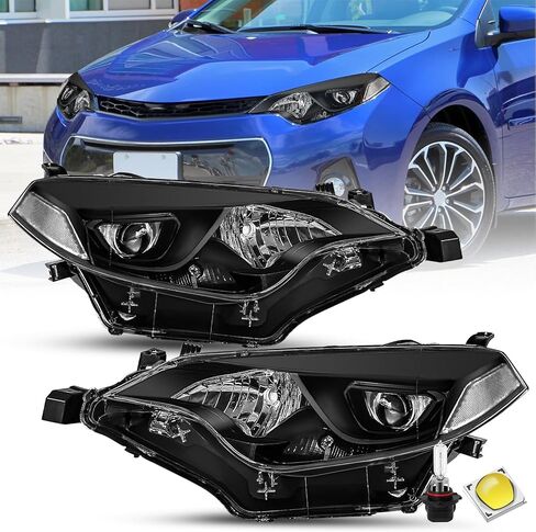 SOCKIR Headlight Assembly Fit for 2014 2015 2016 Toyota Corolla Base/CE/C/LE Eco/LE/L/S Plus/S/Sedan 4-Door Projector LED Headlamp Replacement Black Housing with Amber Reflector in Saudi Arabia