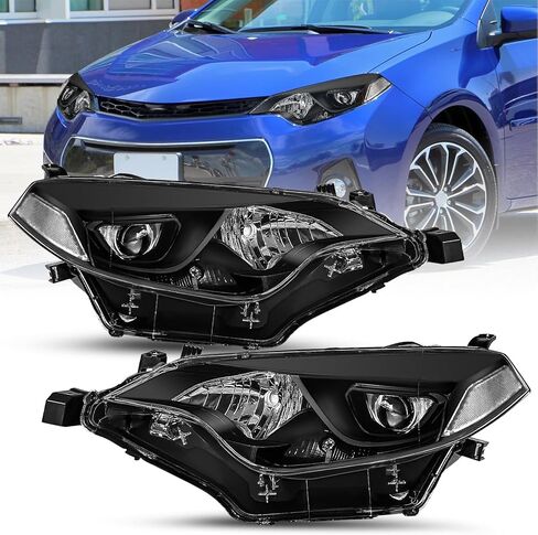 SOCKIR Headlight Assembly Fit for 2014 2015 2016 Toyota Corolla Base/CE/C/LE Eco/LE/L/S Plus/S/Sedan 4-Door Projector LED Headlamp Replacement Black Housing with Amber Reflector in Saudi Arabia
