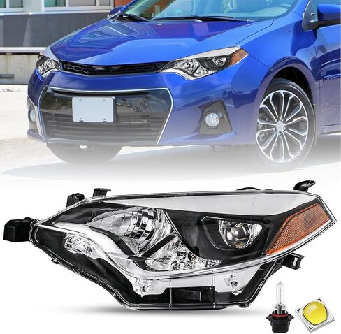 SOCKIR Headlight Assembly Fit for 2014 2015 2016 Toyota Corolla Base/CE/C/LE Eco/LE/L/S Plus/S/Sedan 4-Door Projector LED Headlamp Replacement Black Housing with Amber Reflector in Saudi Arabia