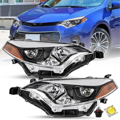 SOCKIR Headlight Assembly Fit for 2014 2015 2016 Toyota Corolla Base/CE/C/LE Eco/LE/L/S Plus/S/Sedan 4-Door Projector LED Headlamp Replacement Black Housing with Amber Reflector in Saudi Arabia