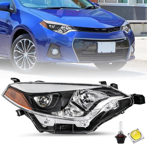 SOCKIR Headlight Assembly Fit for 2014 2015 2016 Toyota Corolla Base/CE/C/LE Eco/LE/L/S Plus/S/Sedan 4-Door Projector LED Headlamp Replacement Black Housing with Amber Reflector in Saudi Arabia