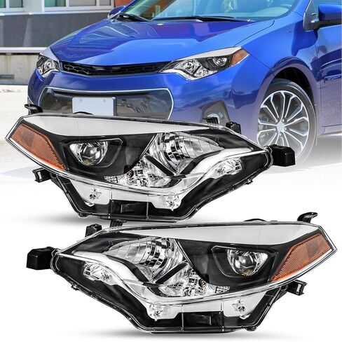 SOCKIR Headlight Assembly Fit for 2014 2015 2016 Toyota Corolla Base/CE/C/LE Eco/LE/L/S Plus/S/Sedan 4-Door Projector LED Headlamp Replacement Black Housing with Amber Reflector in Saudi Arabia