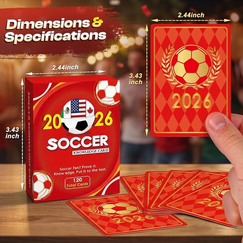 2026 Soccer Trivia Card Game, 120 Soccer Knowledge Q&A Deck with Answers Included, Rules History Tactics Skills Quiz Cards for Game Night, Parties, Team Activities, and Gifts in Saudi Arabia