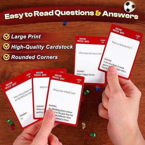 2026 Soccer Trivia Card Game, 120 Soccer Knowledge Q&A Deck with Answers Included, Rules History Tactics Skills Quiz Cards for Game Night, Parties, Team Activities, and Gifts in Saudi Arabia
