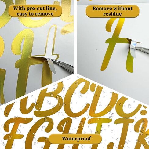 2.5 Inch Vinyl Alphabet Laser Stickers,12 Sheets Self Adhesive Letter Symbol Stickers for Wedding,Outdoors,Bulletin Board and Car - Gold in Kuwait