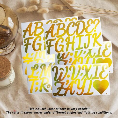 2.5 Inch Vinyl Alphabet Laser Stickers,12 Sheets Self Adhesive Letter Symbol Stickers for Wedding,Outdoors,Bulletin Board and Car - Gold in Kuwait