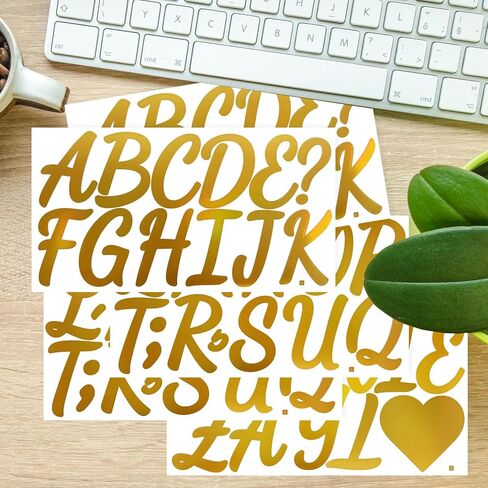 2.5 Inch Vinyl Alphabet Laser Stickers,12 Sheets Self Adhesive Letter Symbol Stickers for Wedding,Outdoors,Bulletin Board and Car - Gold in Kuwait