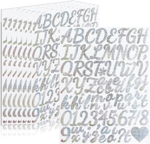 1.5 Inch Glitter Silver Letter Number Stickers Waterproof, Vinyl Adhesive Alphabet Stick on Letters Sticker for Scrapbook Mailbox Gift Wrapping Waterbottle Graduation Cap (8 Sheets) in Kuwait