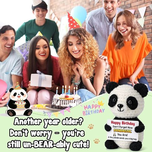 Birthday Gifts for Teen Girls - Happy Birthday, Unique Funny Crochet Pandastic Panda Bday Decorations Gifts Ideas for Girls Boys Teens Daughter Son Sister Best Friend Coworker in Kuwait