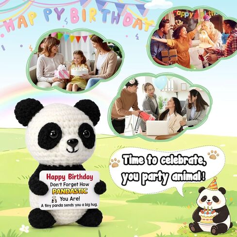 Birthday Gifts for Teen Girls - Happy Birthday, Unique Funny Crochet Pandastic Panda Bday Decorations Gifts Ideas for Girls Boys Teens Daughter Son Sister Best Friend Coworker in Kuwait
