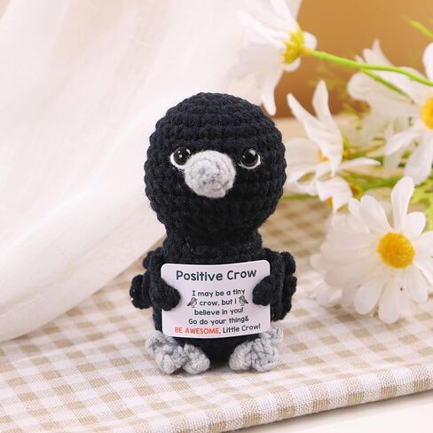 Positive Crochet Crow Mini Animal Emotional Cheer Up Support Gifts, Funny Crochet Mini Handmade Crow for Women Men Friends Mom Daughter Son Birthday Mothers Day Decor Graduation in Saudi Arabia