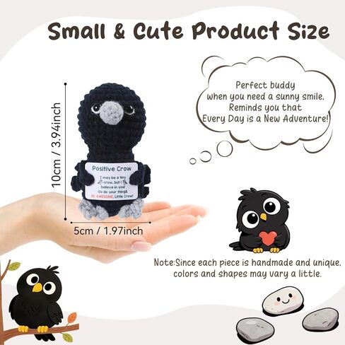 Positive Crochet Crow Mini Animal Emotional Cheer Up Support Gifts, Funny Crochet Mini Handmade Crow for Women Men Friends Mom Daughter Son Birthday Mothers Day Decor Graduation in Saudi Arabia