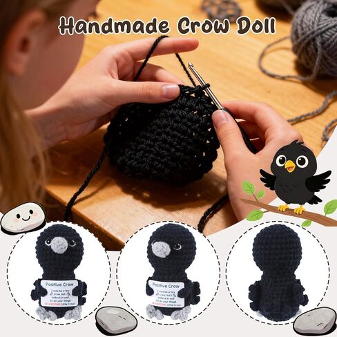 Positive Crochet Crow Mini Animal Emotional Cheer Up Support Gifts, Funny Crochet Mini Handmade Crow for Women Men Friends Mom Daughter Son Birthday Mothers Day Decor Graduation in Saudi Arabia