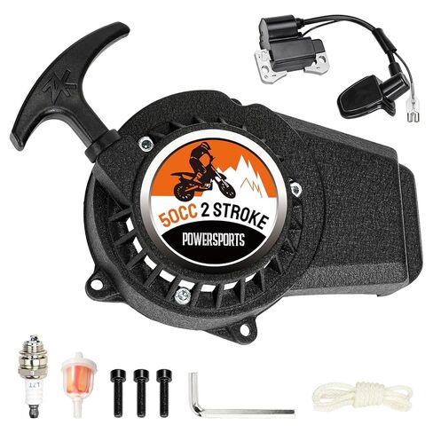 HIAORS Alloy Recoil Pull Starter Compatible with SYX Moto 50cc Dirt Bike 47cc 49cc 2 Stroke SSR SX50 Apollo Coolster QG-50 Xpro Hawk Mini Kids Pit Pocket ATV Quad 4 Wheeler Parts with Ignition Coil in Kuwait