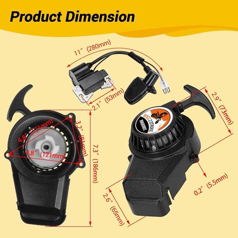 HIAORS Alloy Recoil Pull Starter Compatible with SYX Moto 50cc Dirt Bike 47cc 49cc 2 Stroke SSR SX50 Apollo Coolster QG-50 Xpro Hawk Mini Kids Pit Pocket ATV Quad 4 Wheeler Parts with Ignition Coil in Kuwait