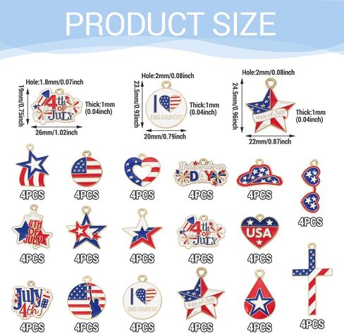 Beadthoven 68pcs 4th of July Patriotic Charms 17 Styles Independence Day Alloy American Flag Star Enamel Charms Red White Blue Assorted Pendants for Jewelry DIY Making Necklace Earrings Bracelet Craft in Kuwait